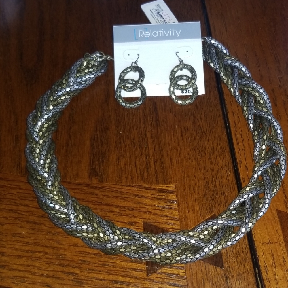 Relativity Woven Metal Necklace and Earring Set
